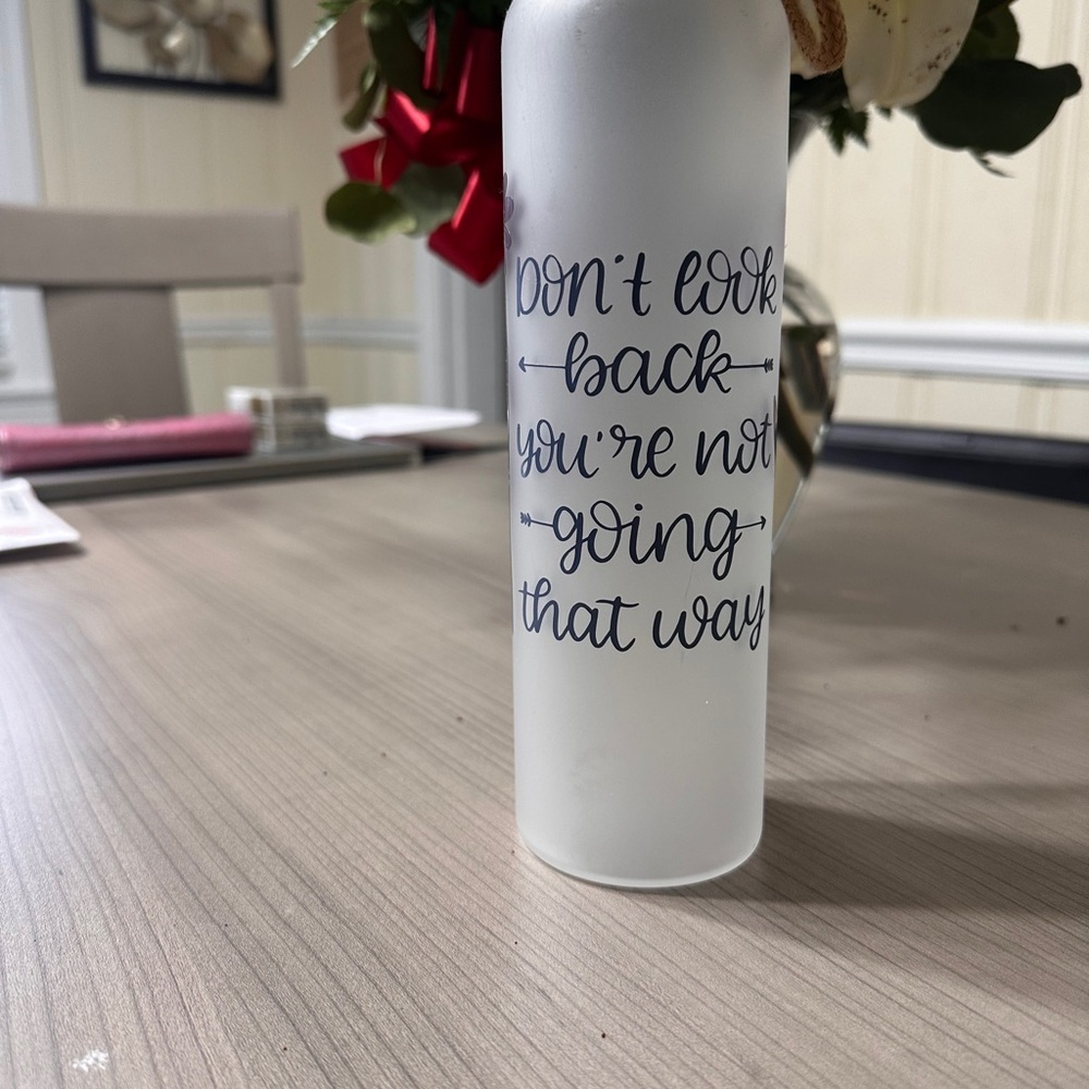 Inspirational Frosted Glass Water Bottle with Purple Design - Picture 4 of 6